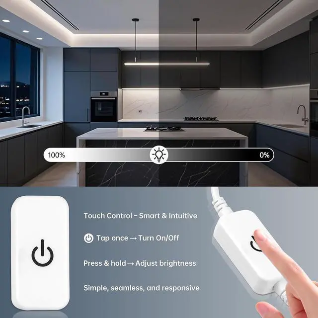 Alt view image 6 of 7 - LED Strip Lights 6500K Cool White 16.4ft Dimmable & Cuttable 600 LEDs High Brightness Strong Adhesive Backlight for Cabinet Kitchen Bedroom TV Backlight Decor (Cool White 16.4 ft)