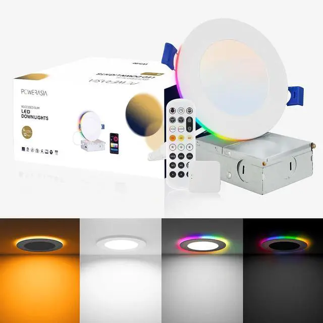 Main image of 12 Pack 4 Inch Smart LED Recessed Lighting with RGB Back Light 9W 850LM Smart LED Recessed Lights with Junction Box 2700K-6000K Color Changing Work with Google Assistant/Siri Hub INCL