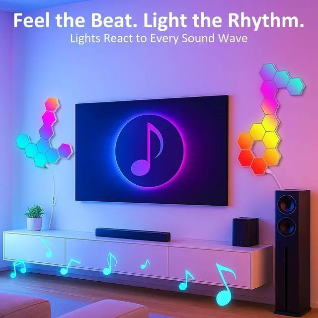 Alt view image 2 of 7 - Hexagon LED Light Panels 8 Pack  Smart RGB Wall Lights with APP & Remote Control  Music Sync Modular Gaming Lights for Bedroom Living Room Wall Decor