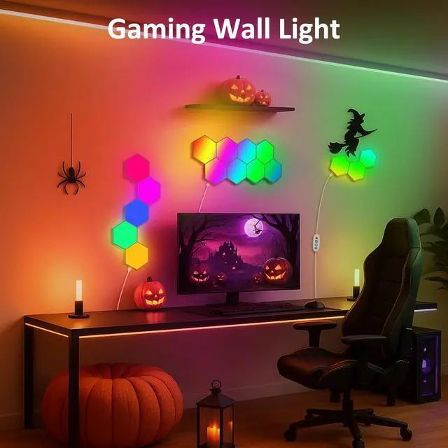 Alt view image 4 of 7 - Hexagon LED Light Panels 8 Pack  Smart RGB Wall Lights with APP & Remote Control  Music Sync Modular Gaming Lights for Bedroom Living Room Wall Decor