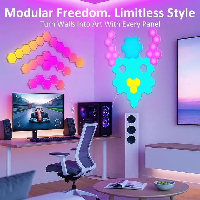 Alt view image 7 of 7 - Hexagon LED Light Panels 8 Pack  Smart RGB Wall Lights with APP & Remote Control  Music Sync Modular Gaming Lights for Bedroom Living Room Wall Decor