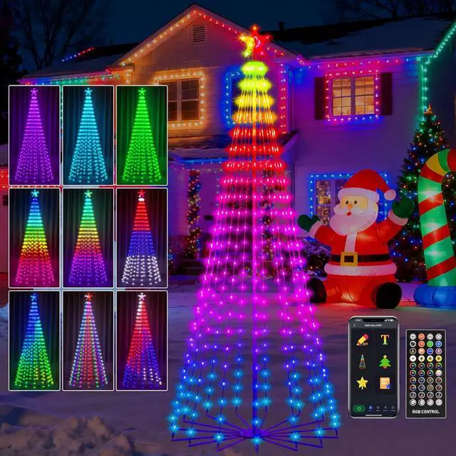 Main image of 8FT Lighted Outdoor Christmas Tree 340 LED Smart Cone Tree Music Sync RGB Fairy Lights LED Light Show APP and Remote Control Timer Function Perfect for Outdoor Christmas Decorations