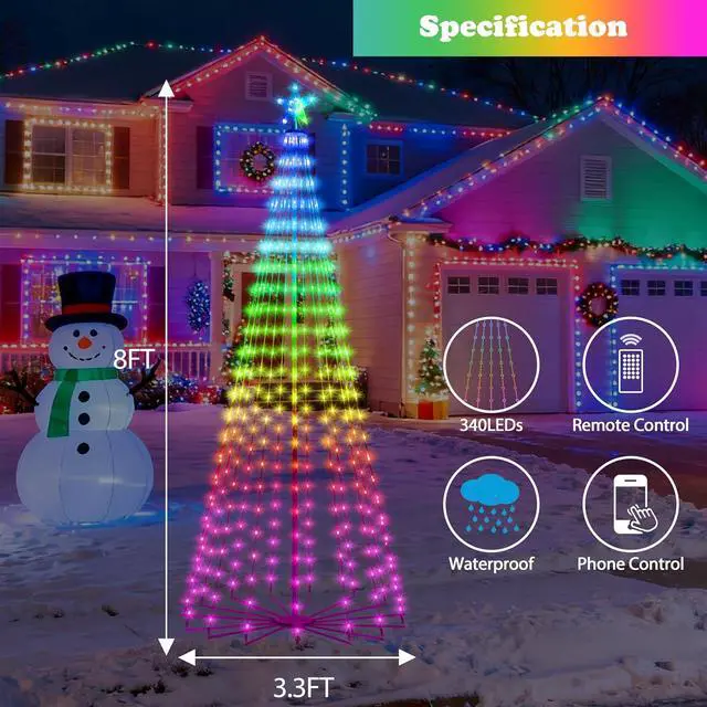 Alt view image 2 of 7 - 8FT Lighted Outdoor Christmas Tree 340 LED Smart Cone Tree Music Sync RGB Fairy Lights LED Light Show APP and Remote Control Timer Function Perfect for Outdoor Christmas Decorations