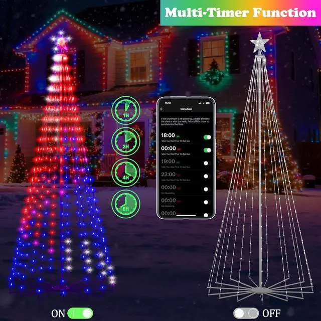Alt view image 5 of 7 - 8FT Lighted Outdoor Christmas Tree 340 LED Smart Cone Tree Music Sync RGB Fairy Lights LED Light Show APP and Remote Control Timer Function Perfect for Outdoor Christmas Decorations