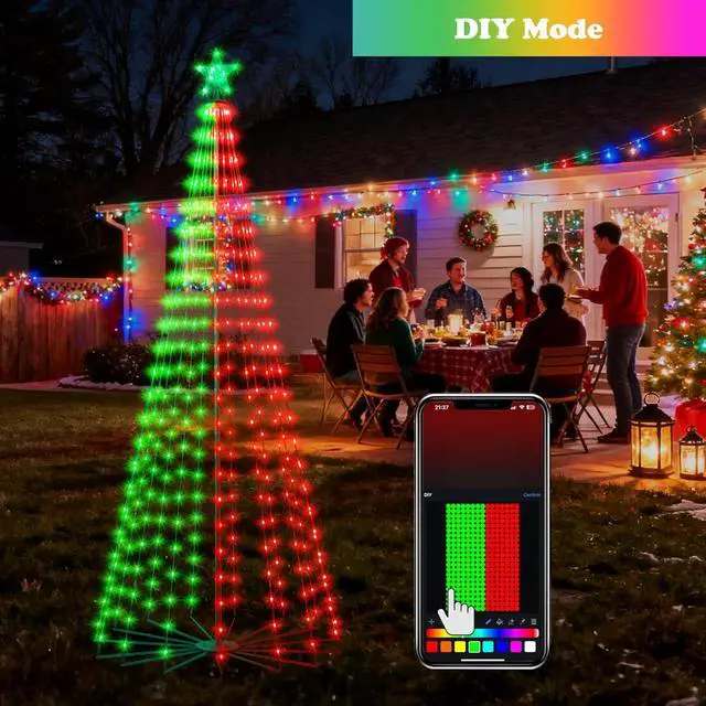 Alt view image 4 of 7 - 8FT Lighted Outdoor Christmas Tree 340 LED Smart Cone Tree Music Sync RGB Fairy Lights LED Light Show APP and Remote Control Timer Function Perfect for Outdoor Christmas Decorations