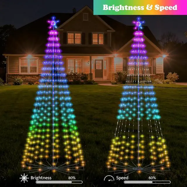 Alt view image 6 of 7 - 8FT Lighted Outdoor Christmas Tree 340 LED Smart Cone Tree Music Sync RGB Fairy Lights LED Light Show APP and Remote Control Timer Function Perfect for Outdoor Christmas Decorations