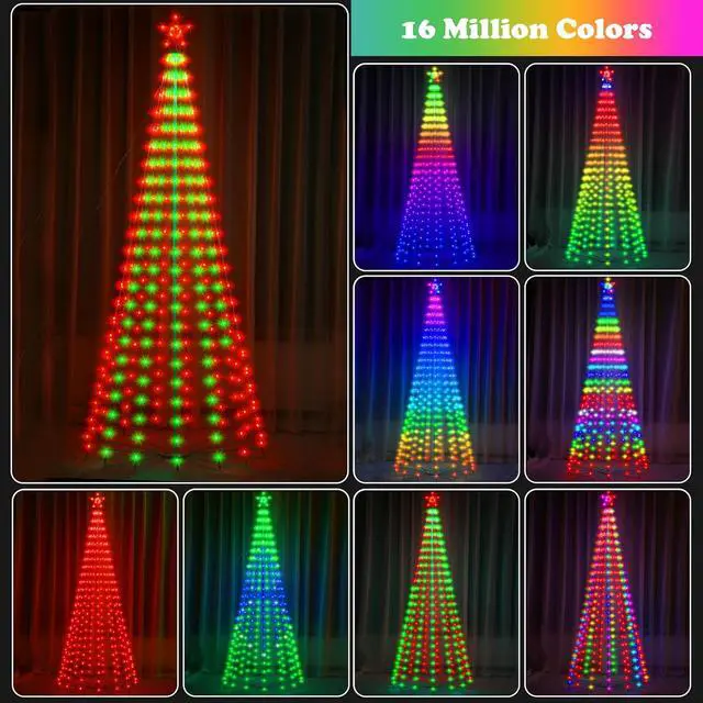 Alt view image 7 of 7 - 8FT Lighted Outdoor Christmas Tree 340 LED Smart Cone Tree Music Sync RGB Fairy Lights LED Light Show APP and Remote Control Timer Function Perfect for Outdoor Christmas Decorations