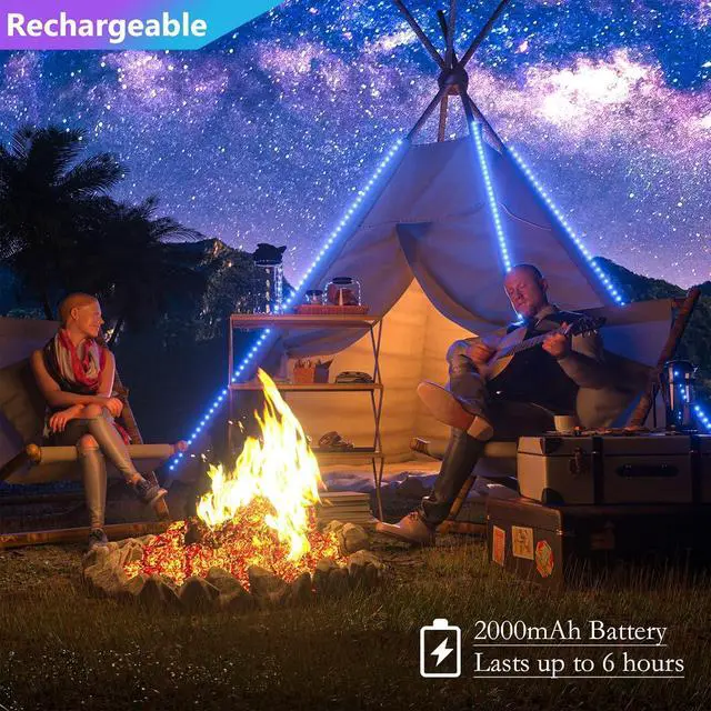 Alt view image 2 of 7 - Rechargeable LED Strip Light 2000mAH Battery Powered Color Changing Strip Lights 6.56ft RGB Rope Lighting with Remote Suitable for Party Shelf Sofa Desk Game Holiday Indoor Decoration