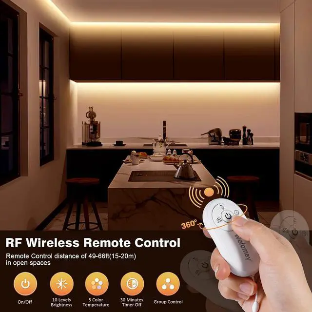 Alt view image 3 of 7 - COB LED Strip Light Warm White to Cool 2700K-6500K 16.4ft Bright White COB Light Strip with Remote & App 24V UL Listed 3200LEDs COB Led Lights for Under Cabinet Kitchen Indoor Lighting