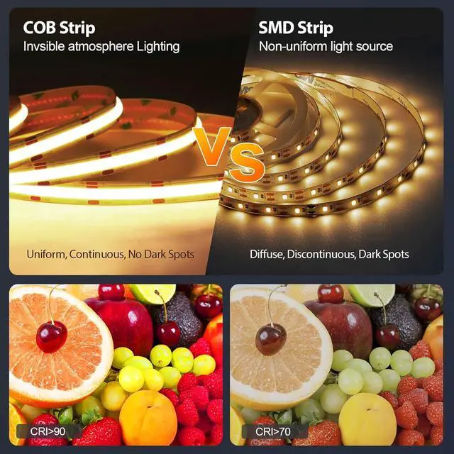 Alt view image 5 of 7 - COB LED Strip Light Warm White to Cool 2700K-6500K 16.4ft Bright White COB Light Strip with Remote & App 24V UL Listed 3200LEDs COB Led Lights for Under Cabinet Kitchen Indoor Lighting