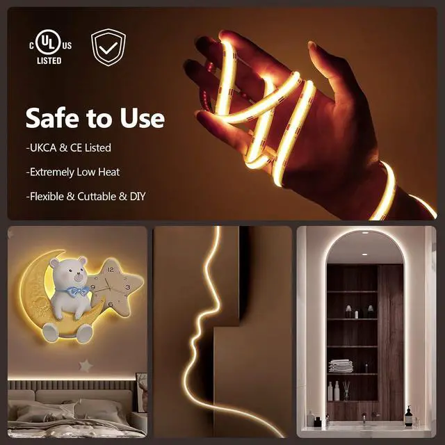 Alt view image 7 of 7 - COB LED Strip Light Warm White to Cool 2700K-6500K 16.4ft Bright White COB Light Strip with Remote & App 24V UL Listed 3200LEDs COB Led Lights for Under Cabinet Kitchen Indoor Lighting