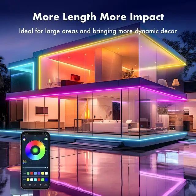 Alt view image 4 of 7 - 16.4FT Neon Rope Lights RGB LED Strip Lights App Control IR Remote Music Syncing Outdoor IP67 Waterproof Flexible Led Rope Lights Cuttable for Bedroom Gaming Party Outdoors Decor
