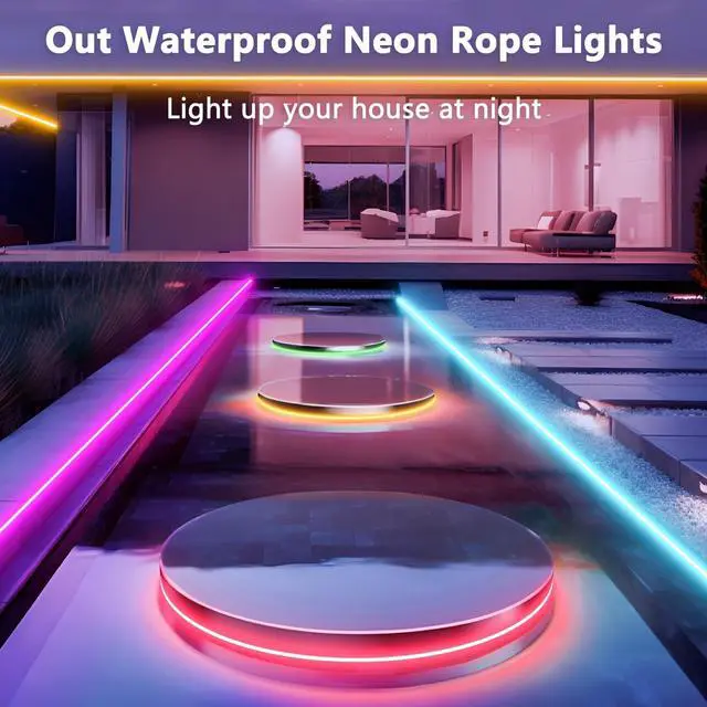 Alt view image 6 of 7 - 16.4FT Neon Rope Lights RGB LED Strip Lights App Control IR Remote Music Syncing Outdoor IP67 Waterproof Flexible Led Rope Lights Cuttable for Bedroom Gaming Party Outdoors Decor