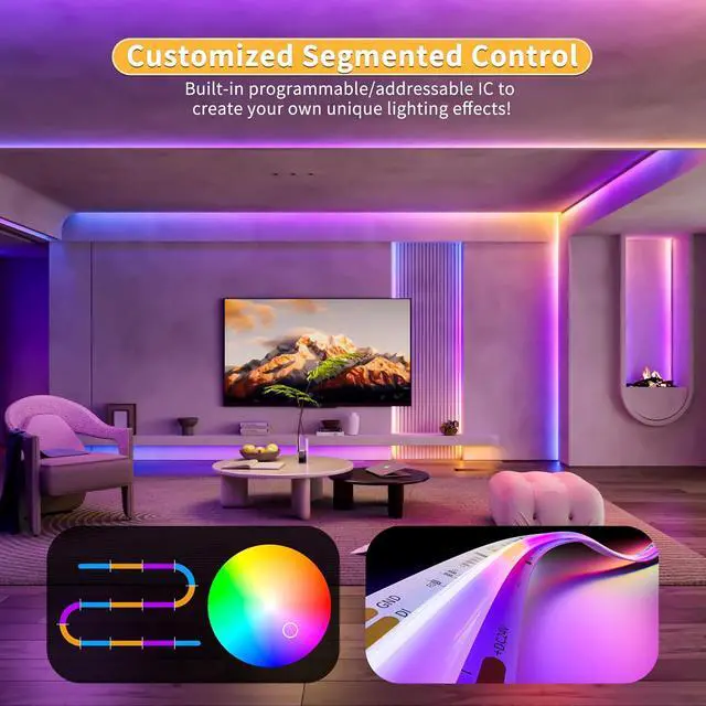 Alt view image 4 of 7 - RGB Smart IC COB LED Strip Light Addressable 32.8ft/10m UL-Listed 24V Color Flowing Strip Light Multicolor Flexible Tape Light for TV Bedroom Party DIY Decoration(Without Controller&Adapter)