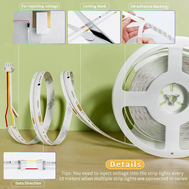 Alt view image 5 of 7 - RGB Smart IC COB LED Strip Light Addressable 32.8ft/10m UL-Listed 24V Color Flowing Strip Light Multicolor Flexible Tape Light for TV Bedroom Party DIY Decoration(Without Controller&Adapter)