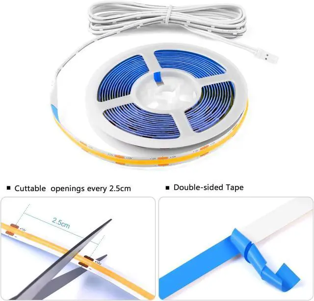 Alt view image 3 of 7 - COB LED Strip Lights 12V Penetrable Wood Touch Dimmable LED Under Cabinet Light Kit with 60W Adapter 2M/6.56FT Flexible COB LED Strip for DIY Kitchen Cabinet Counter Shelf Showcase Decor
