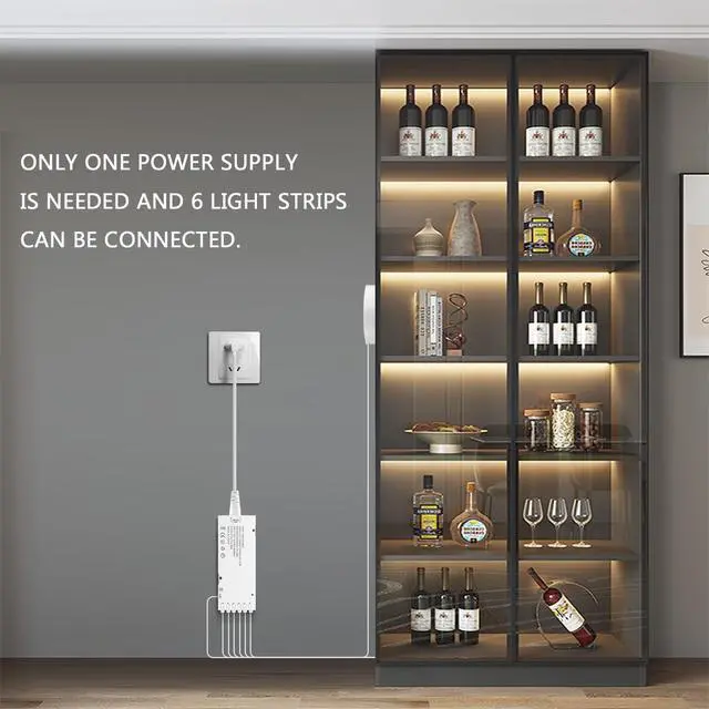 Alt view image 5 of 7 - COB LED Strip Lights 12V Penetrable Wood Touch Dimmable LED Under Cabinet Light Kit with 60W Adapter 2M/6.56FT Flexible COB LED Strip for DIY Kitchen Cabinet Counter Shelf Showcase Decor