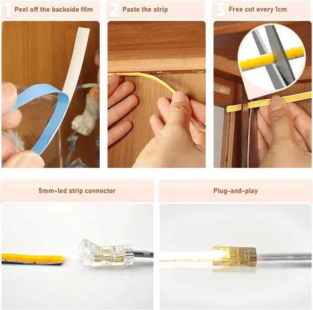 Alt view image 4 of 7 - Under Cabinet COB Led Light Strip kit 16.4ft/5m Cuttable 3000K Diffused Power with 6 Output Ports Touch Switch&Dimmer Strip for Gun Safe Case Book Shelf Floating Shelf Wall Panel Home Decor