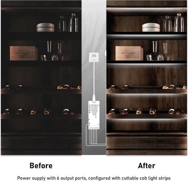 Alt view image 5 of 7 - Under Cabinet COB Led Light Strip kit 16.4ft/5m Cuttable 3000K Diffused Power with 6 Output Ports Touch Switch&Dimmer Strip for Gun Safe Case Book Shelf Floating Shelf Wall Panel Home Decor