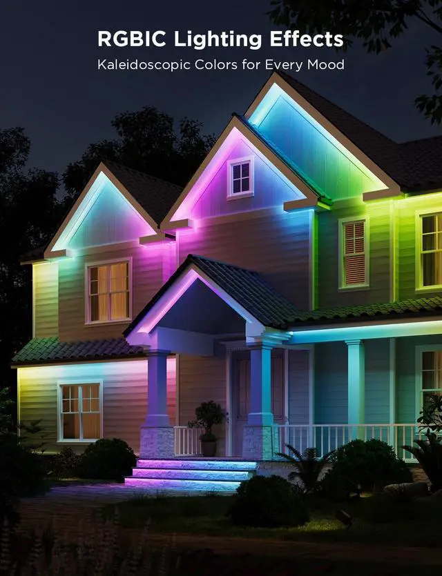 Alt view image 3 of 7 - Outdoor LED Strip Lights RGBIC with Warm and Cold White 32.8ft 2.4G WiFi Smart Outdoor Lights IP65 Waterproof Work with Alexa and Google Assistant App Control for Porch Patio Eave Party