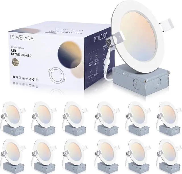 Main image of 12 Pack 4 Inch Ultra-Thin LED Recessed Ceiling Light with Junction Box 5CCT Dimmable 2700K/3000K/4000K/5000K/6000K 9W 850lm Can Killer Downlight-ETL and Energy Star Certified