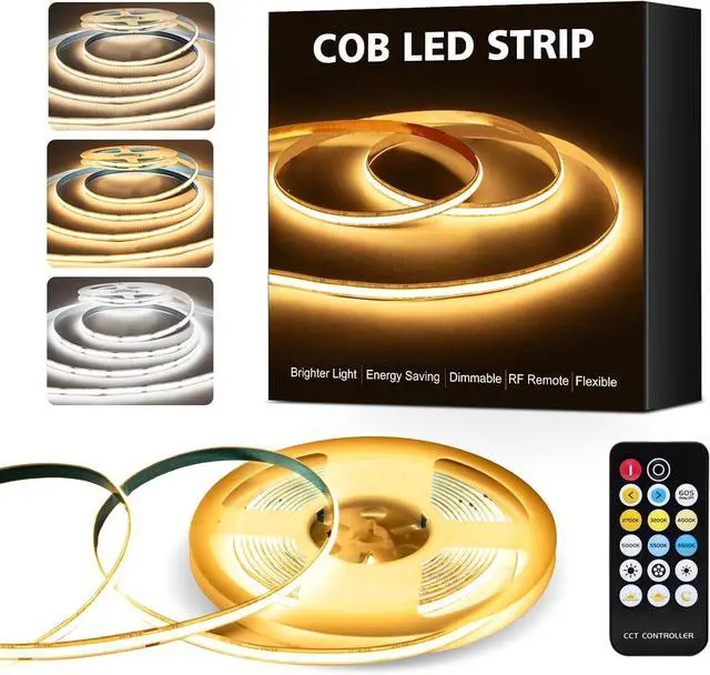 Main image of COB LED Strip Lights 16.4Ft Dimmable White(2700K-6500K) LED Lights for Bedroom with RF Remote 24V Ultra Bright 2800 LEDs High Density Under Cabinet Lighting for DIY TV LED Backlight Mirror Kitchen