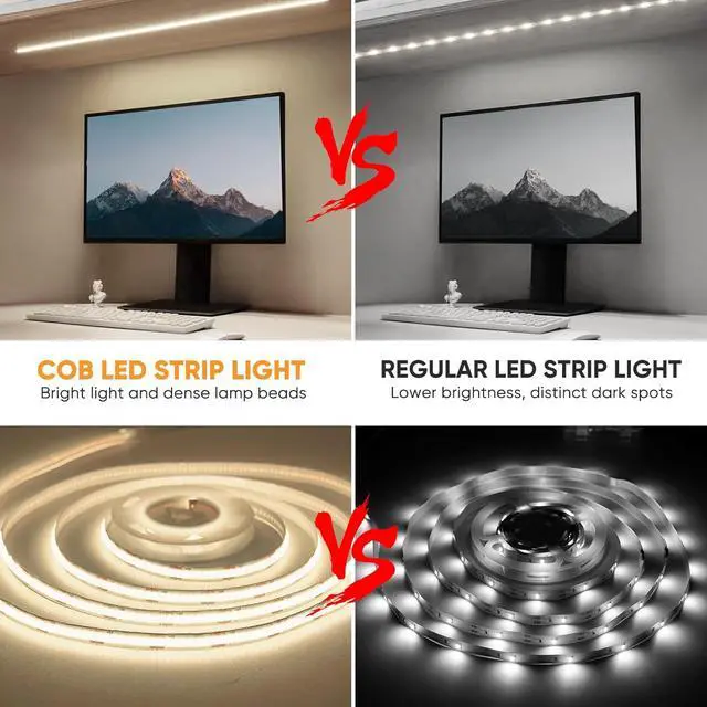 Alt view image 3 of 7 - 3 Pack COB LED Strip Lights 3.3ft 320 LEDs Battery Powered LED Strip Lights Flexible Cuttable light strips for Shelves Under Cabinet Lighting Closet Cordless Click Light 4000K Natural White