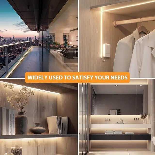 Alt view image 5 of 7 - 3 Pack COB LED Strip Lights 3.3ft 320 LEDs Battery Powered LED Strip Lights Flexible Cuttable light strips for Shelves Under Cabinet Lighting Closet Cordless Click Light 4000K Natural White