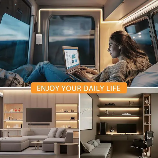 Alt view image 7 of 7 - 3 Pack COB LED Strip Lights 3.3ft 320 LEDs Battery Powered LED Strip Lights Flexible Cuttable light strips for Shelves Under Cabinet Lighting Closet Cordless Click Light 4000K Natural White