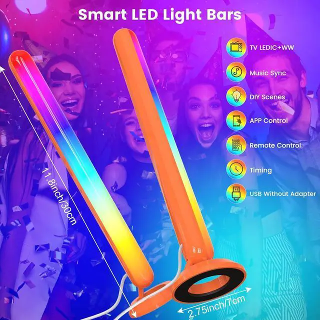 Alt view image 6 of 7 - Smart LED Light Bars LEDIC+WW TV Backlight with Double Light Beads App Control RF Remote Music Syncing and 47Modes for Gaming Room Decoration