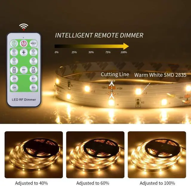 Alt view image 2 of 7 - LED Strip Lights Warm White 50ft Dimmable 3000K Strip Lighting 12V 15M 900 LEDs 2835 Flexible led Light for Bedroom Kitchen Home Decoration