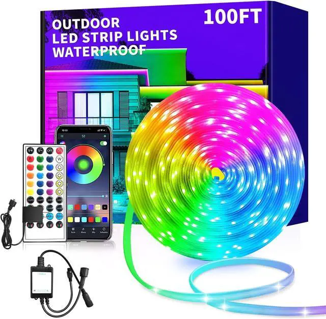 Main image of Outdoor LED Strip Lights Waterproof IP68 Outdoor Waterproof 100ft LED Lights with App/Remote Control Music Sync RGB LED Exterior Lights for Bedroom Balcony Garden Pool Party Patio Decor