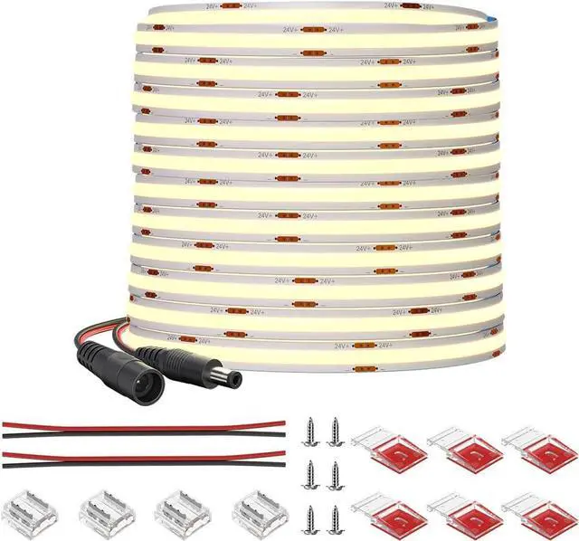 Main image of COB LED Strip Light 32.8FT Flexible High Density Uniform Cob Strips 24V Natural White 4000K 480LEDs/m CRI 90+ Dimmable 8mm LED Tape Lights for Under Cabinet No Power/Controller