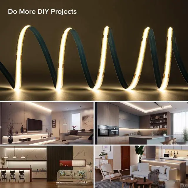 Alt view image 7 of 7 - COB LED Strip Light 32.8FT Flexible High Density Uniform Cob Strips 24V Natural White 4000K 480LEDs/m CRI 90+ Dimmable 8mm LED Tape Lights for Under Cabinet No Power/Controller