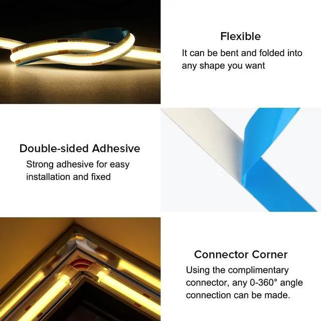 Alt view image 4 of 7 - COB LED Strip Light 32.8FT Flexible High Density Uniform Cob Strips 24V Natural White 4000K 480LEDs/m CRI 90+ Dimmable 8mm LED Tape Lights for Under Cabinet No Power/Controller