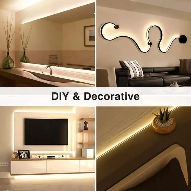 Alt view image 7 of 7 - 12V Thin 5mm COB LED Strip Light 3000K Warm White 16.4ft Bright 4000Lm CRI>90 Uniform Dotless 400LEDs/M Adhesive Flexible Cuttable LED Tape for DIY Bedroom Under Cabinet Lighting