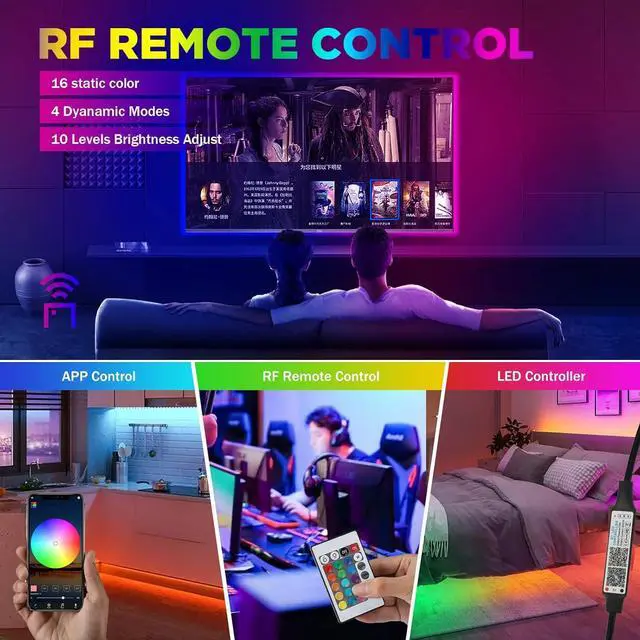 Alt view image 4 of 7 - USB RGB COB LED Strip Lights 4.92ft 5V Color Changing Strip Light Smart Light Strips APP Control Music Sync Led Light Strip Multi-Color Led Tape Light with Remote for Room Home Indoor Decoration