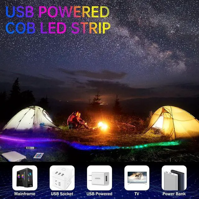 Alt view image 6 of 7 - USB RGB COB LED Strip Lights 4.92ft 5V Color Changing Strip Light Smart Light Strips APP Control Music Sync Led Light Strip Multi-Color Led Tape Light with Remote for Room Home Indoor Decoration