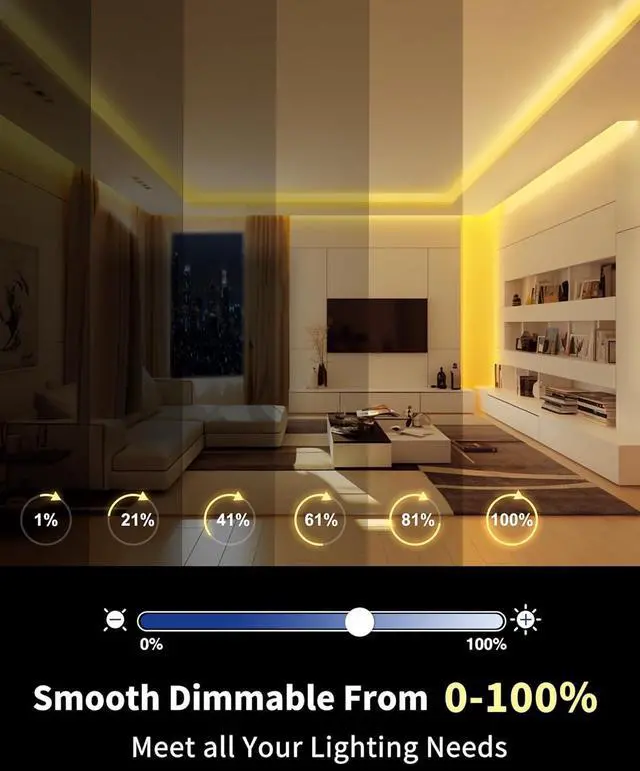 Alt view image 3 of 7 - COB LED Strip Lights 16.4ft 3000K Warm White DC 12V Dimmable Tape Light Ra 95+ 150+LM/FT 98 LEDs/ft 2.2W/ft 1600 LEDs UL Listed for Cabinets Bedroom(Power Supply Sold Separately)