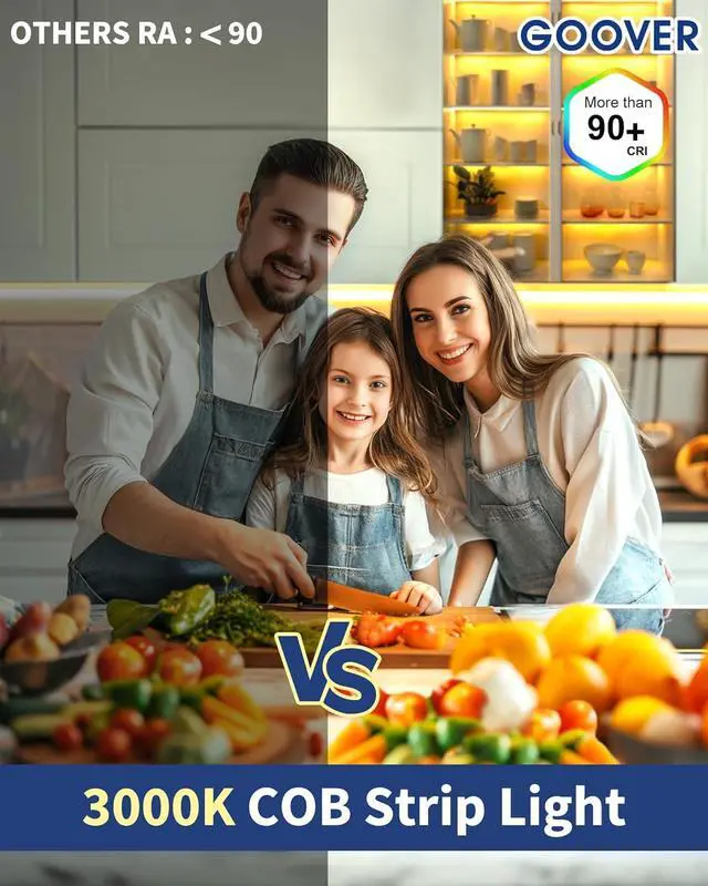 Alt view image 2 of 7 - COB LED Strip Lights 16.4ft 3000K Warm White DC 12V Dimmable Tape Light Ra 95+ 150+LM/FT 98 LEDs/ft 2.2W/ft 1600 LEDs UL Listed for Cabinets Bedroom(Power Supply Sold Separately)