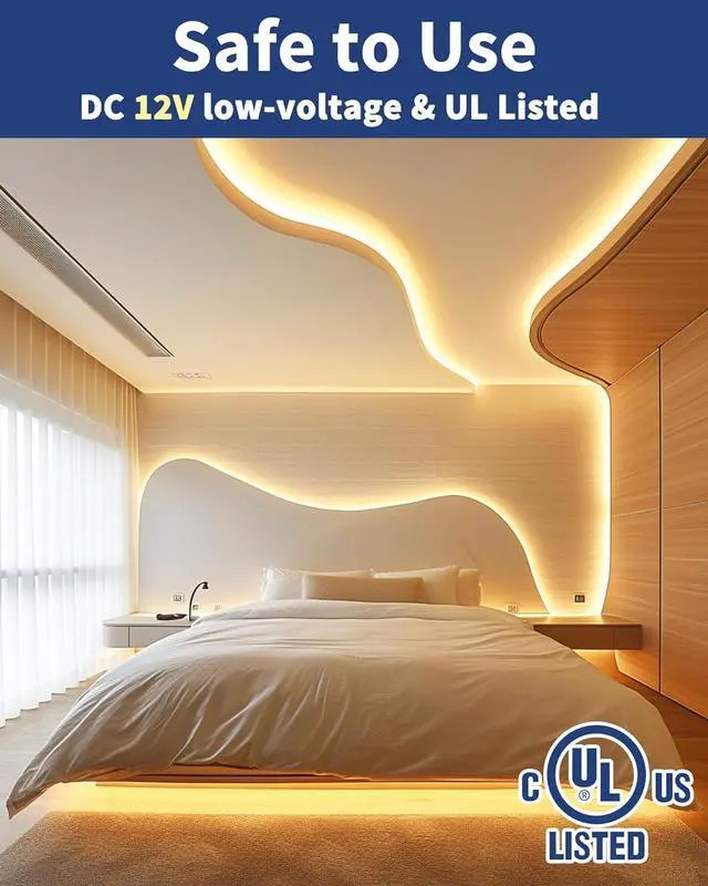 Alt view image 6 of 7 - COB LED Strip Lights 16.4ft 3000K Warm White DC 12V Dimmable Tape Light Ra 95+ 150+LM/FT 98 LEDs/ft 2.2W/ft 1600 LEDs UL Listed for Cabinets Bedroom(Power Supply Sold Separately)