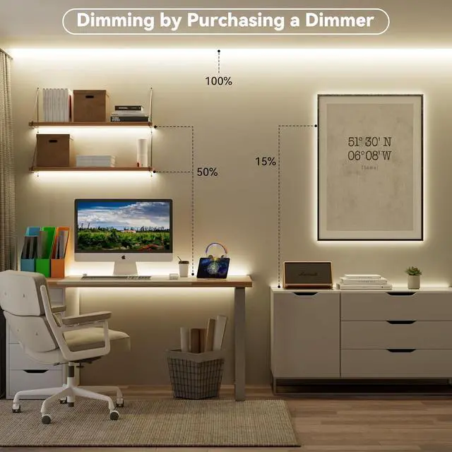 Alt view image 3 of 7 - COB LED Strip 20ft/6.1m CRI 90+ Natural White 4000K High Lumen Super Bright Flexible DC24V LED Tape Light for Cabinet Home Office DIY Lighting Projects(Adapter&Controller NOT Included)