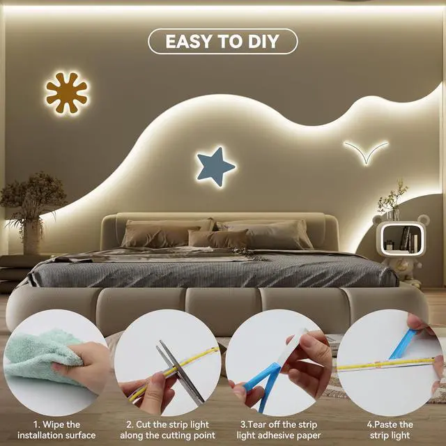 Alt view image 5 of 7 - COB LED Strip 20ft/6.1m CRI 90+ Natural White 4000K High Lumen Super Bright Flexible DC24V LED Tape Light for Cabinet Home Office DIY Lighting Projects(Adapter&Controller NOT Included)