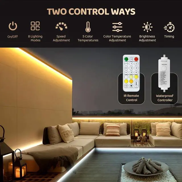 Alt view image 4 of 7 - Outdoor White LED Strip Lights Waterproof 65.6Ft 2700K-6500K Warm to Cool White LED Light Strip with Remote Tunable White LED Tape Lights IP67 Waterproof for Bedroom Kitchen Backyard RV Patio
