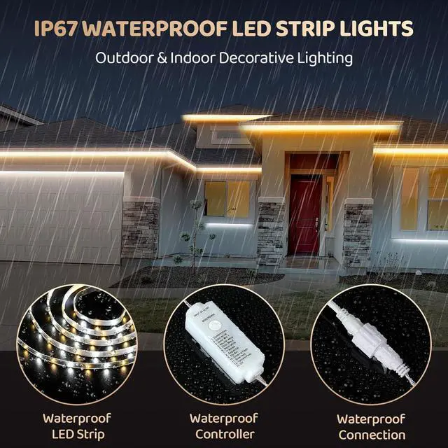 Alt view image 5 of 7 - Outdoor White LED Strip Lights Waterproof 65.6Ft 2700K-6500K Warm to Cool White LED Light Strip with Remote Tunable White LED Tape Lights IP67 Waterproof for Bedroom Kitchen Backyard RV Patio