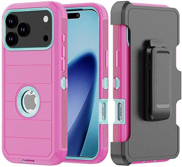 Main image of Phone Case for iPhone 17 Case,Heavy Duty Hard Shockproof Armor Protector Case Cover with Belt Clip Holster for Apple iPhone 17 5G 2025 Phone Case(Buy one get one free) For Apple iPhone 17 Pink+Blue