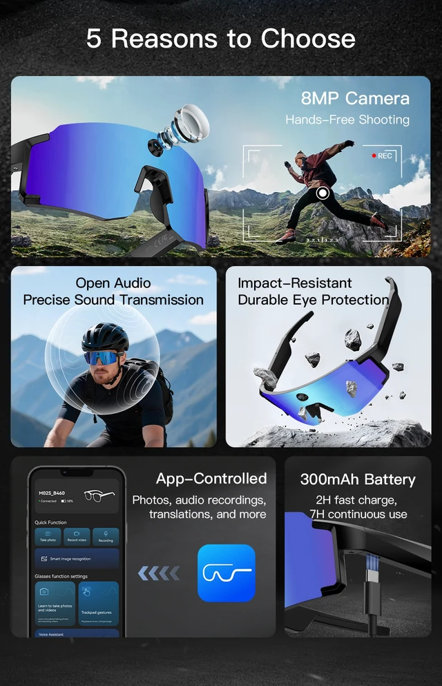 Alt view image 2 of 7 - Pack 2pcs Ai new style smart sports goggles with camera support AI translation, object recognition, and an intelligent voice assistant. Black/Blue
