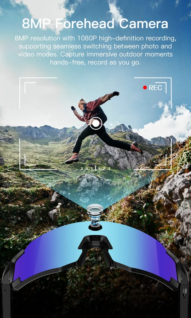 Alt view image 5 of 7 - Pack 2pcs Ai new style smart sports goggles with camera support AI translation, object recognition, and an intelligent voice assistant. Black/Blue