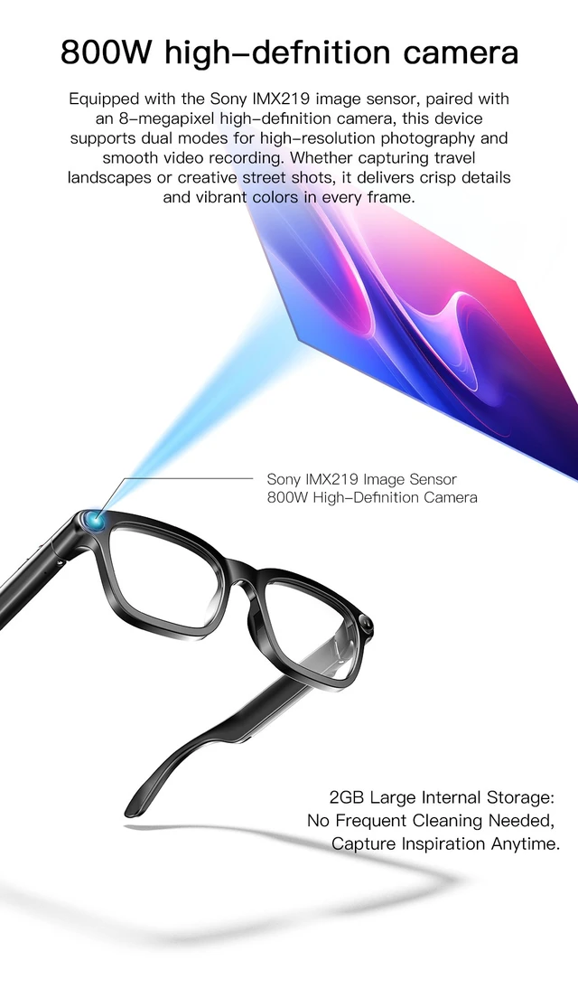 Alt view image 4 of 7 - Pack 2pcs new smart glasses support different face shapes, featuring AI-powered translation, 4K, 8MP photo and video capture, and Bluetooth music playback. M08-D