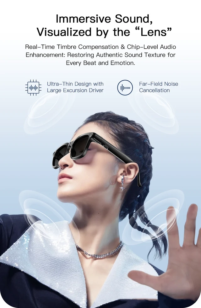 Alt view image 5 of 7 - Pack 2pcs new smart glasses support different face shapes, featuring AI-powered translation, 4K, 8MP photo and video capture, and Bluetooth music playback. M08-D